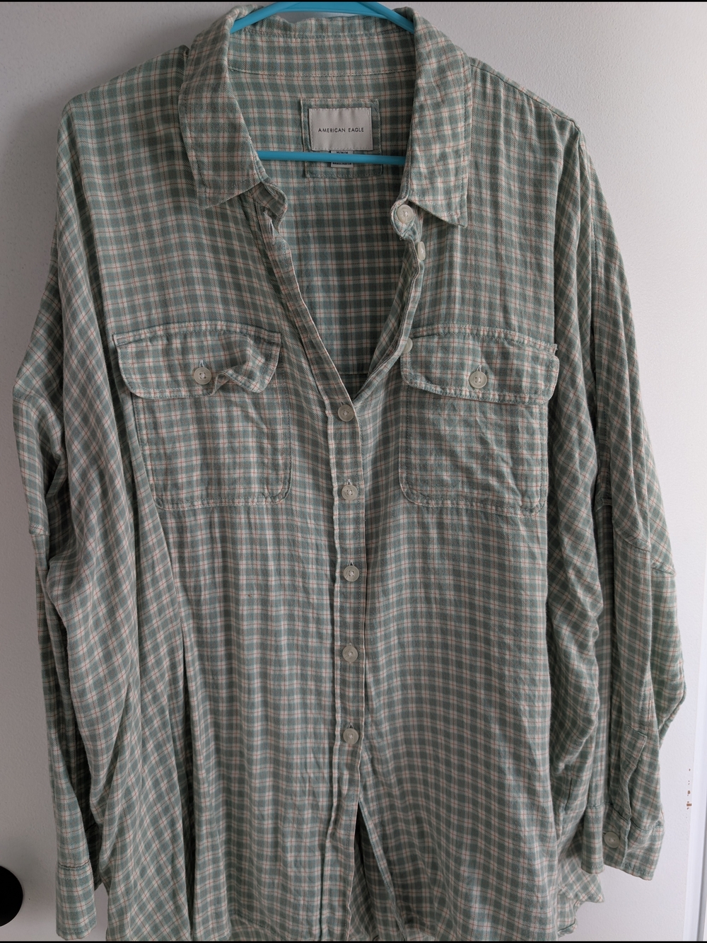 American Eagle Outfitters Green Plaid Button-Up Shirt